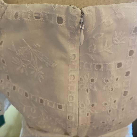 Loft White Eyelet Belted Square Neck Puffy Sleeve Mini Dress - 6 - Picture 10 of 16